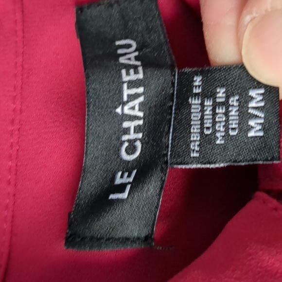 Le Chateau Blouse Women's Medium Pink Red Button Down Sheer Barbiecore Feminine - Picture 8 of 8